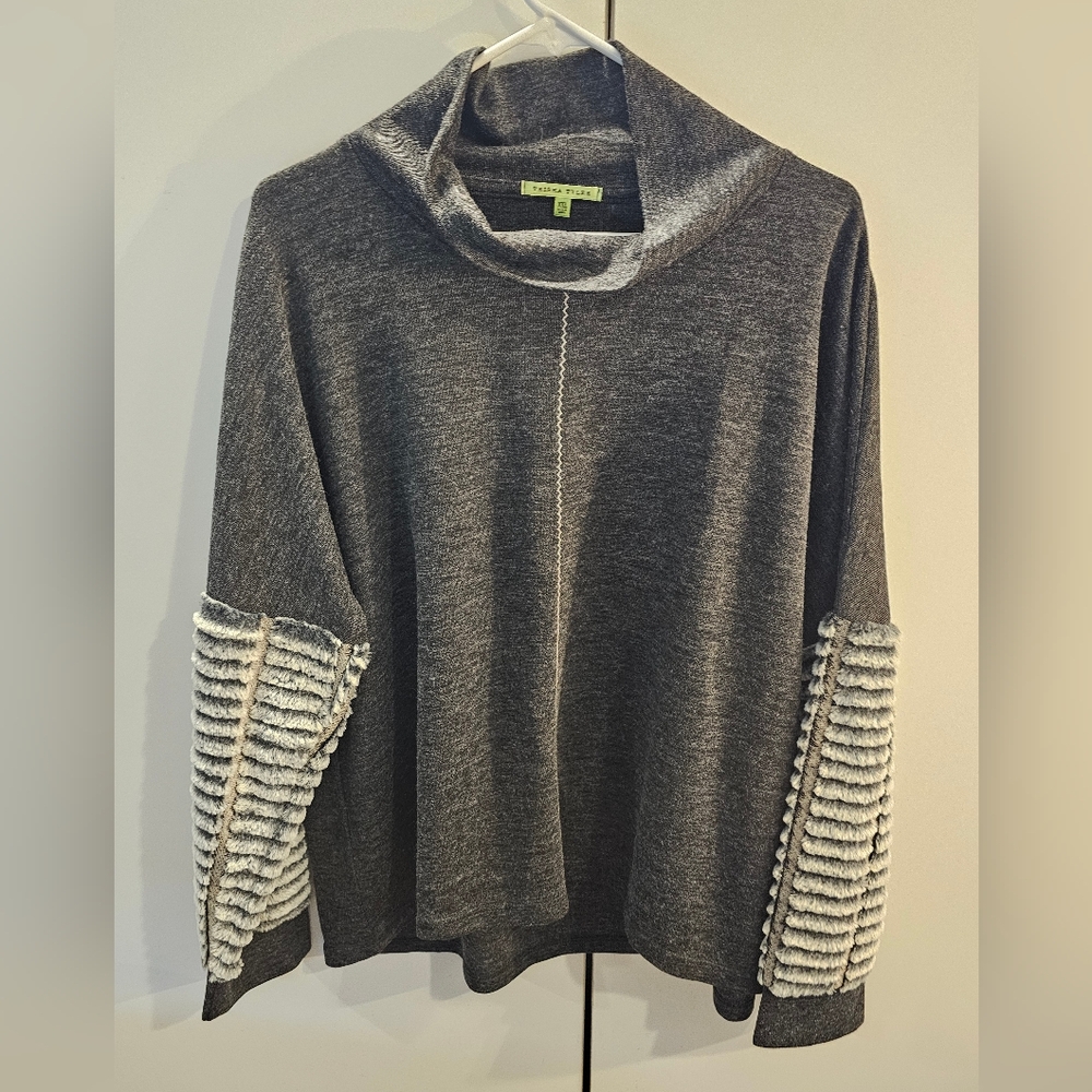 Gray and Cream Cardigan with High Collar